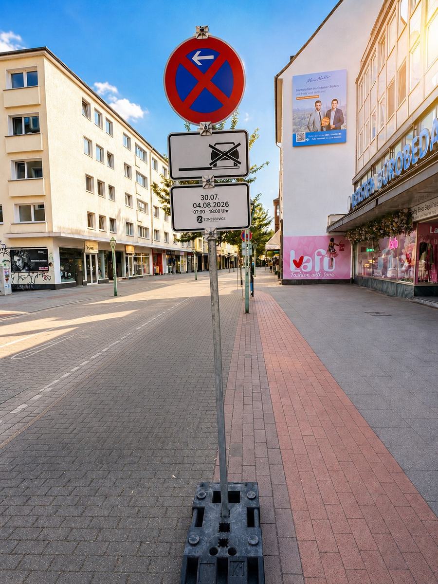 Dieselbe Stelle nach Ablauf der Frist: die Fläche vor dem Schild ist vollständig frei